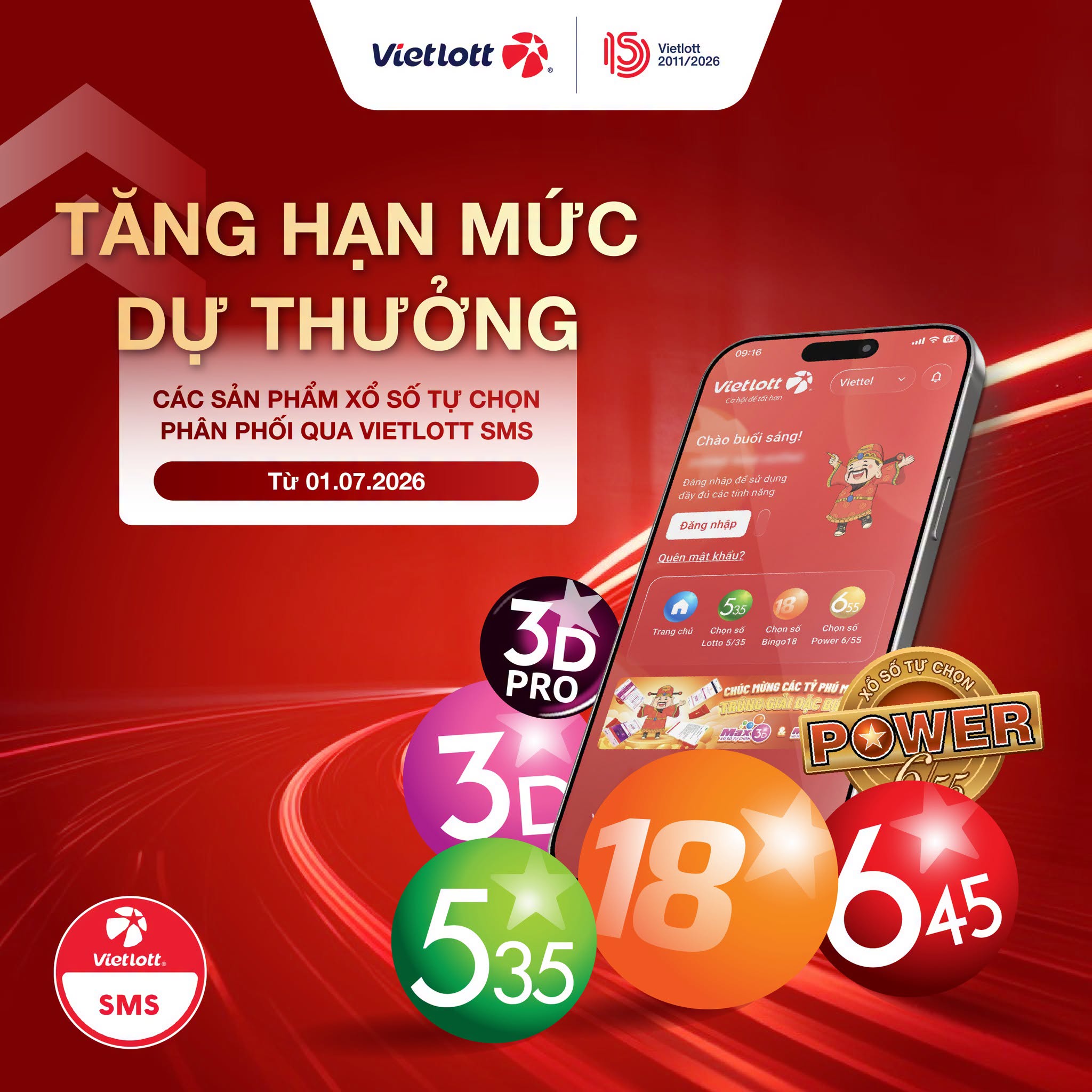 Vietlott cập nhật hạn mức dự thưởng mới trên ứng dụng Vietlott SMS (Áp dụng từ 01/07/2026)
