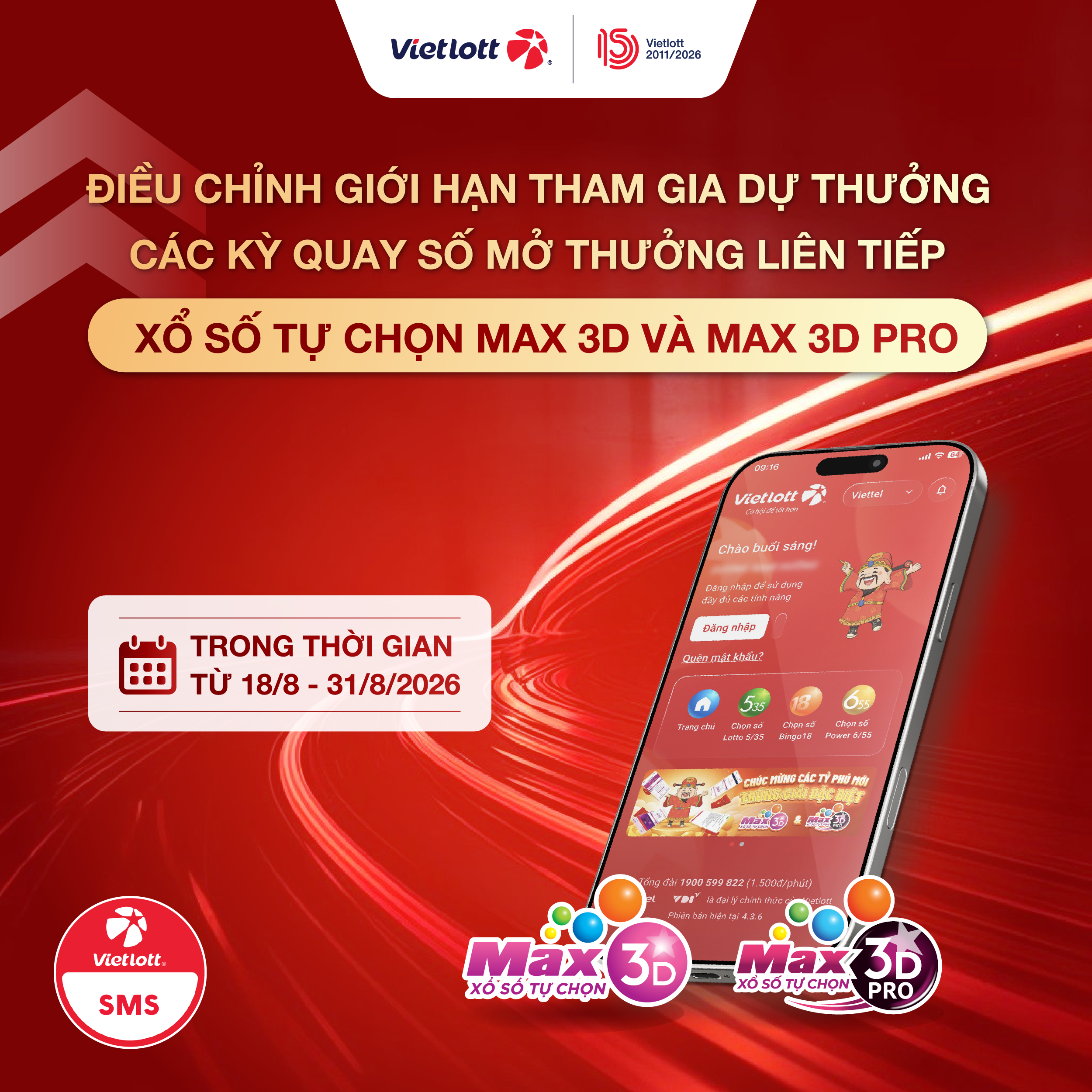  THÔNG BÁO  ĐIỀU CHỈNH GIỚI HẠN THAM GIA DỰ THƯỞNG CÁC KỲ QUAY SỐ MỞ THƯỞNG LIÊN TIẾP SẢN PHẨM MAX 3D VÀ MAX 3D PRO