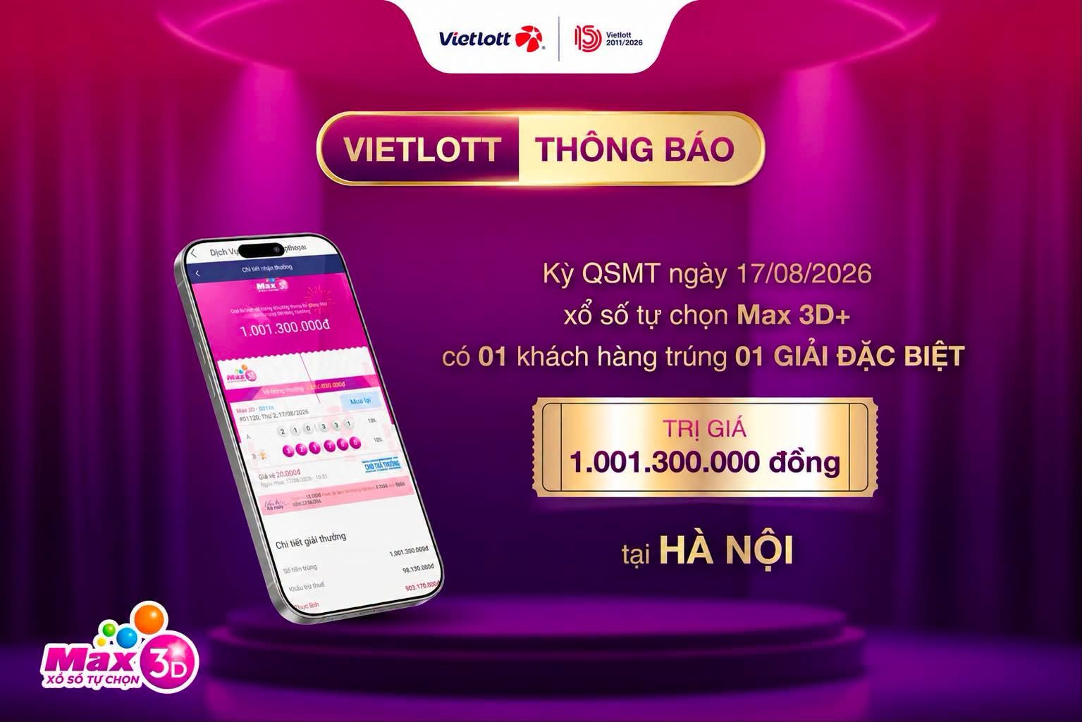 NHỜ THẦN TÀI CHỌN SỐ, NỮ GIÁO VIÊN TẠI HÀ NỘI TRÚNG GIẢI ĐẶC BIỆT XỔ SỐ TỰ CHỌN MAX 3D+ HƠN 1 TỶ ĐỒNG