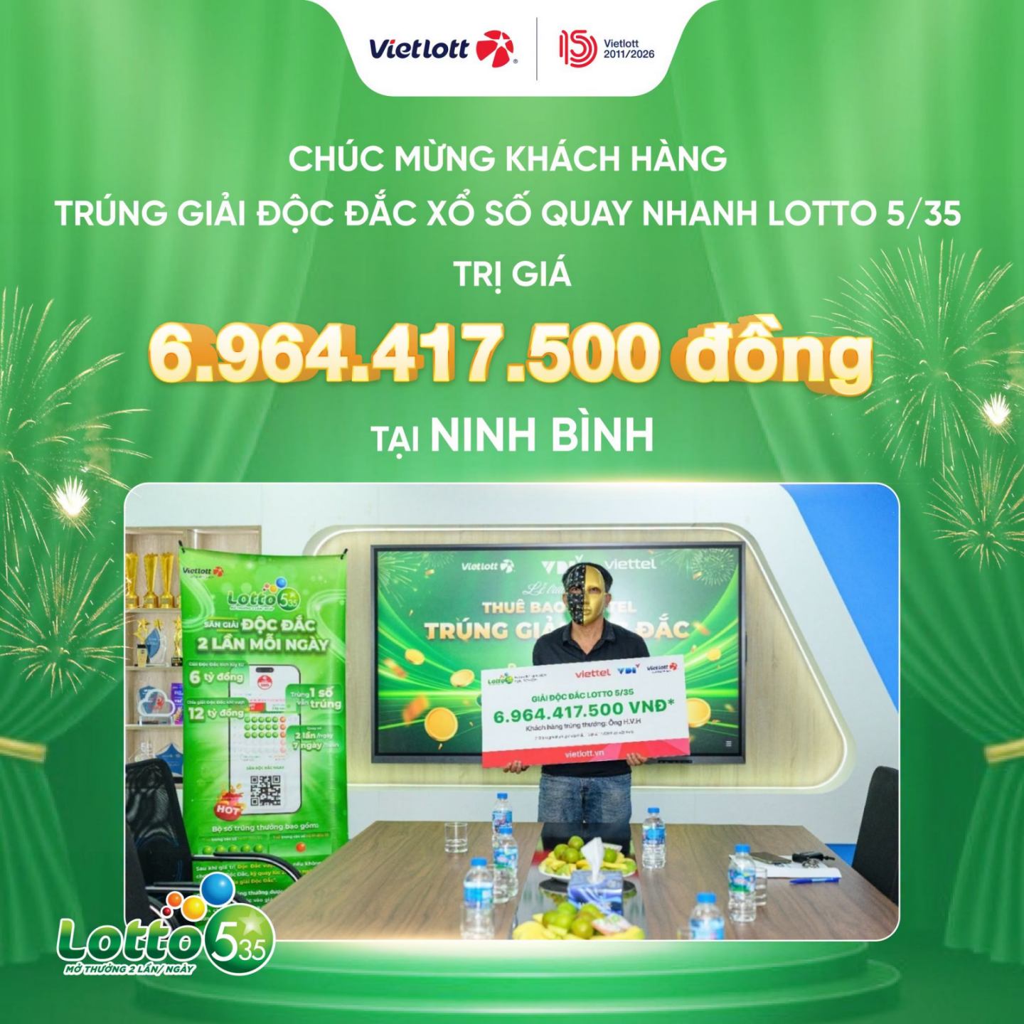NGƯỜI ĐÀN ÔNG TẠI NINH BÌNH NHẬN TIN TRÚNG GIẢI ĐỘC ĐẮC XỔ SỐ LOTTO 5/35 GẦN 7 TỶ ĐỒNG SAU GIẤC NGỦ TRƯA