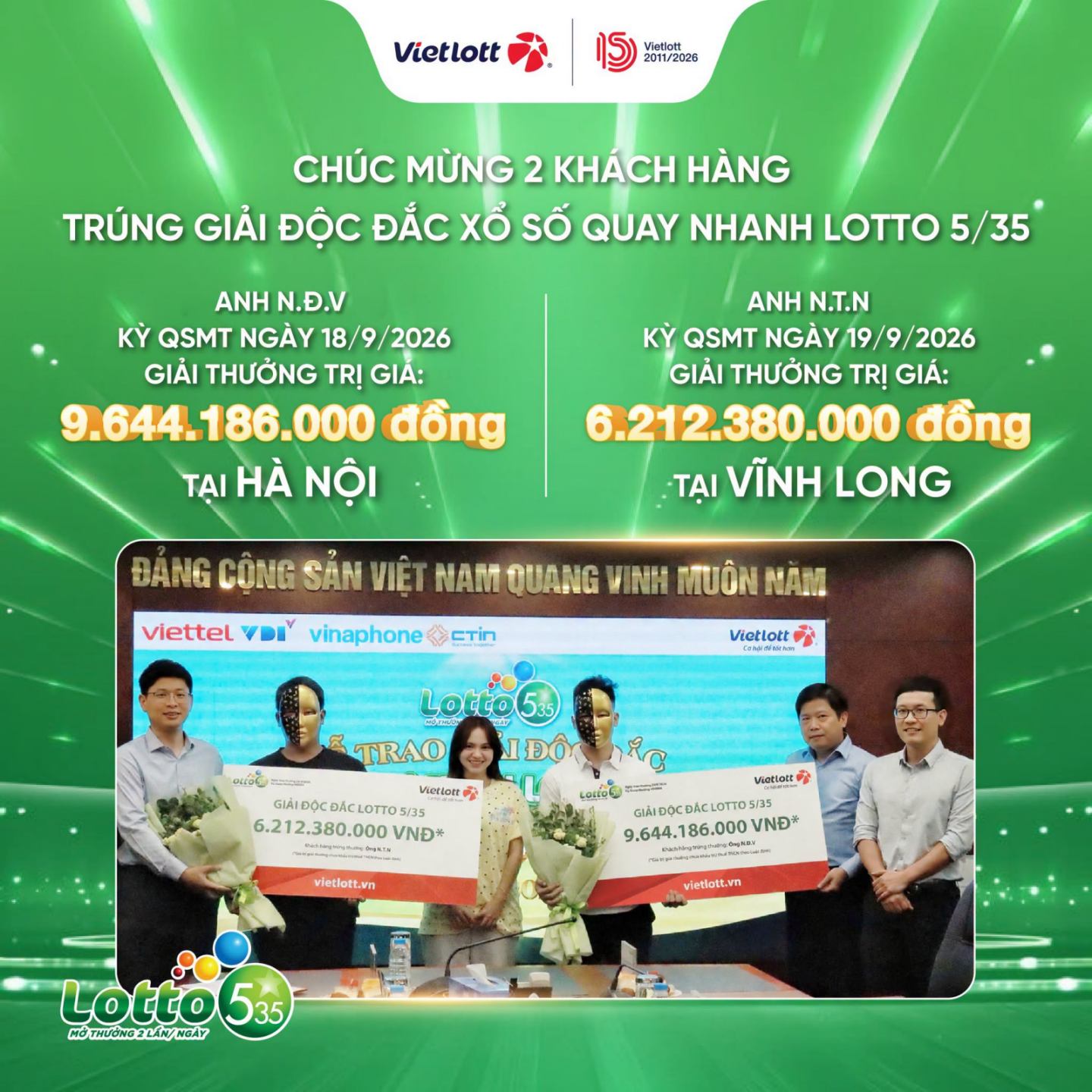 GEN Z TẠI HÀ NỘI VÀ VĨNH LONG TRÚNG ĐỘC ĐẮC HÀNG TỶ ĐỒNG CỦA XỔ SỐ QUAY NHANH LOTTO 5/35&nbsp;